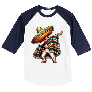 Dabbing Mexican Poncho Cinco De Mayo Baseball Sleeve Shirt