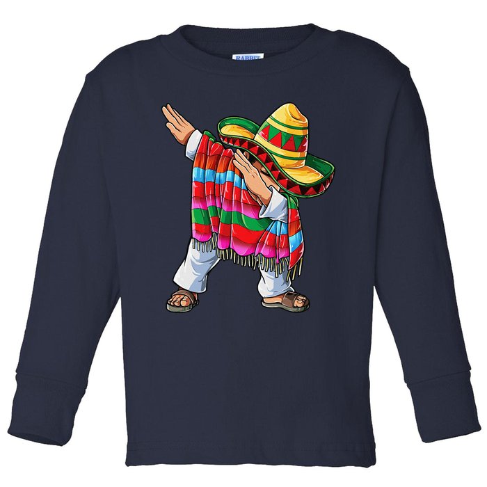 Dabbing Mexican Poncho Cinco De Mayo Sombrero Dab Toddler Long Sleeve Shirt