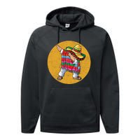 Dabbing Mexican Poncho Cinco De Mayo Retro Vintage Performance Fleece Hoodie