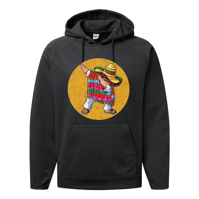 Dabbing Mexican Poncho Cinco De Mayo Retro Vintage Performance Fleece Hoodie