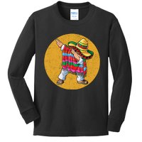 Dabbing Mexican Poncho Cinco De Mayo Retro Vintage Kids Long Sleeve Shirt