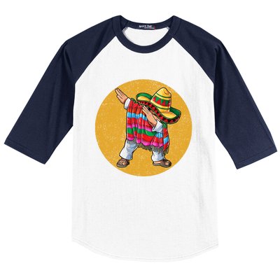 Dabbing Mexican Poncho Cinco De Mayo Retro Vintage Baseball Sleeve Shirt