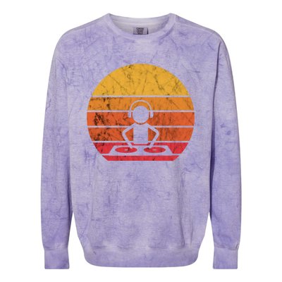 Dj Music Producer Beatmaker Retro Vintage Sunset Turntable Gift Colorblast Crewneck Sweatshirt