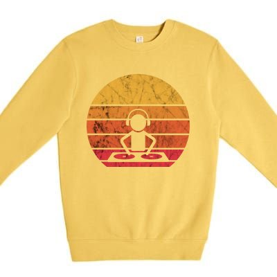 Dj Music Producer Beatmaker Retro Vintage Sunset Turntable Gift Premium Crewneck Sweatshirt