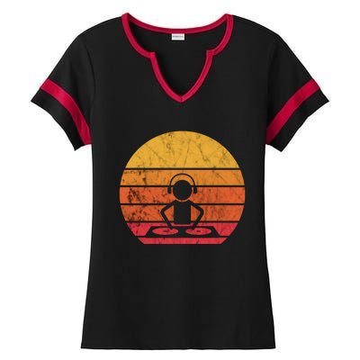 Dj Music Producer Beatmaker Retro Vintage Sunset Turntable Gift Ladies Halftime Notch Neck Tee