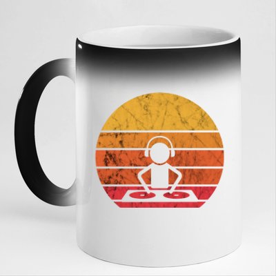 Dj Music Producer Beatmaker Retro Vintage Sunset Turntable Gift 11oz Black Color Changing Mug