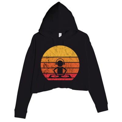 Dj Music Producer Beatmaker Retro Vintage Sunset Turntable Gift Crop Fleece Hoodie