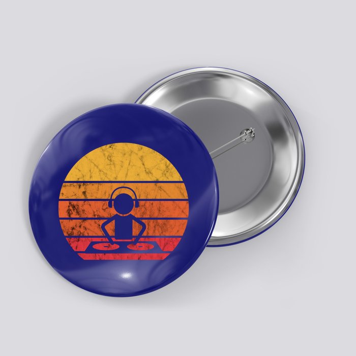 Dj Music Producer Beatmaker Retro Vintage Sunset Turntable Gift Button