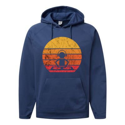 Dj Music Producer Beatmaker Retro Vintage Sunset Turntable Gift Performance Fleece Hoodie