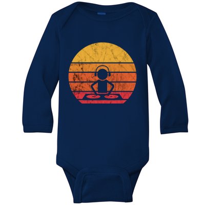 Dj Music Producer Beatmaker Retro Vintage Sunset Turntable Gift Baby Long Sleeve Bodysuit