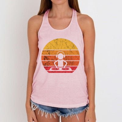 Dj Music Producer Beatmaker Retro Vintage Sunset Turntable Gift Women's Knotted Racerback Tank