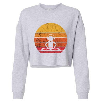 Dj Music Producer Beatmaker Retro Vintage Sunset Turntable Gift Cropped Pullover Crew