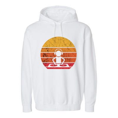 Dj Music Producer Beatmaker Retro Vintage Sunset Turntable Gift Garment-Dyed Fleece Hoodie