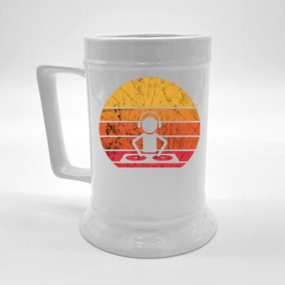 Dj Music Producer Beatmaker Retro Vintage Sunset Turntable Gift Beer Stein