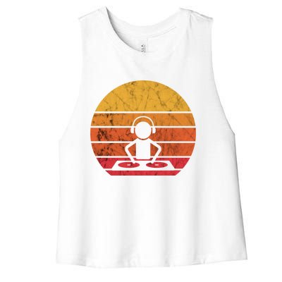 Dj Music Producer Beatmaker Retro Vintage Sunset Turntable Gift Women's Racerback Cropped Tank