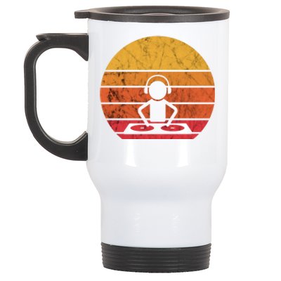 Dj Music Producer Beatmaker Retro Vintage Sunset Turntable Gift Stainless Steel Travel Mug