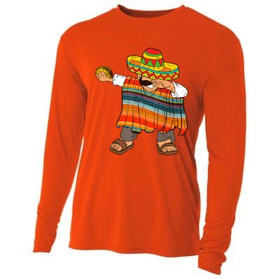 Dabbing Mexican Poncho Cinco De Mayo Men Sombrero Funny Dab Cooling Performance Long Sleeve Crew