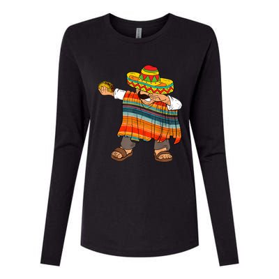 Dabbing Mexican Poncho Cinco De Mayo Men Sombrero Funny Dab Womens Cotton Relaxed Long Sleeve T-Shirt