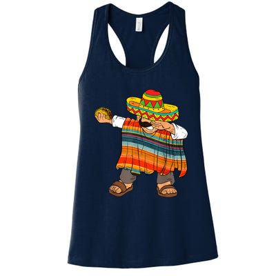 Dabbing Mexican Poncho Cinco De Mayo Men Sombrero Funny Dab Women's Racerback Tank