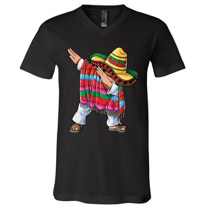 Dabbing Mexican Poncho Cinco De Mayo Boy Sombrero Dab V-Neck T-Shirt