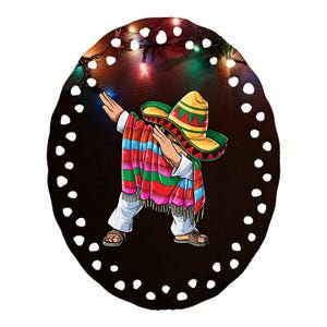 Dabbing Mexican Poncho Cinco De Mayo Boy Sombrero Dab Ceramic Oval Ornament