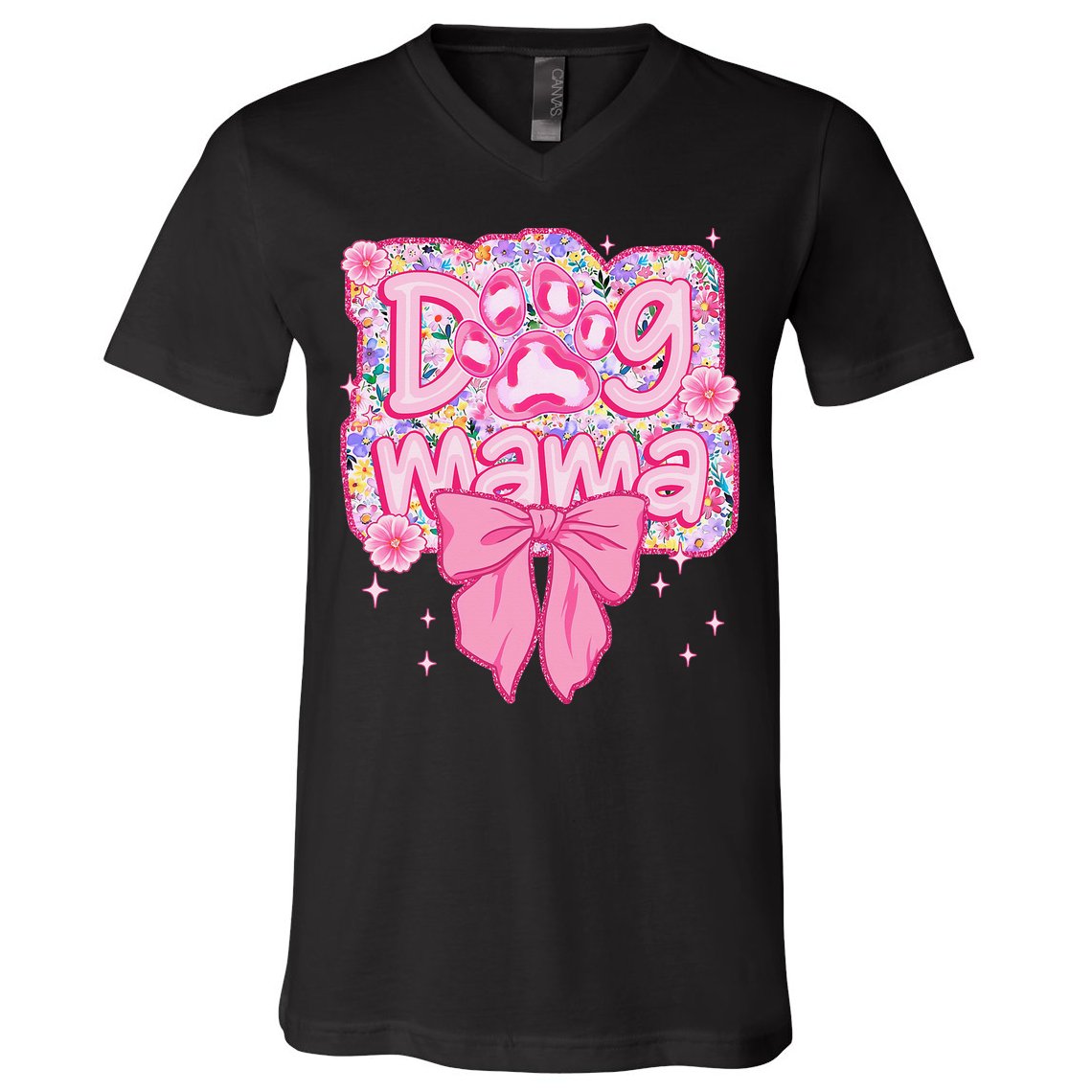 Dog Mom Preppy Dog Mama Flower Coquette Bow Mothers Day V-Neck T-Shirt