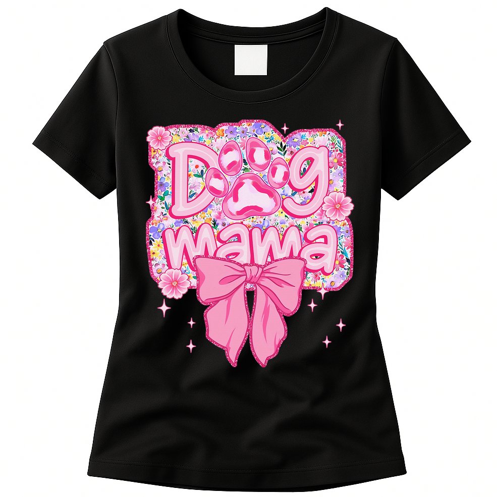 Dog Mom Preppy Dog Mama Flower Coquette Bow Mothers Day Womens T-Shirt