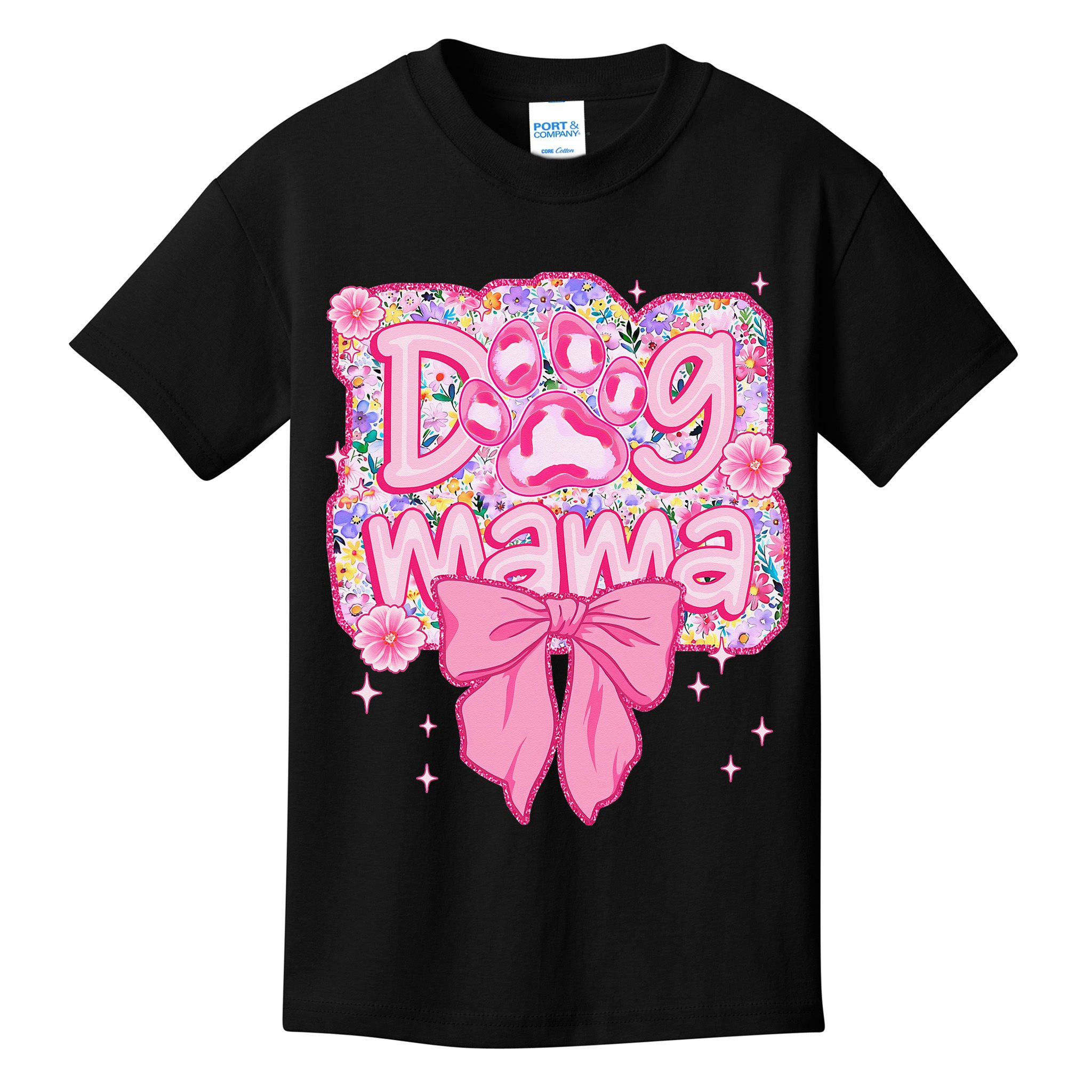 Dog Mom Preppy Dog Mama Flower Coquette Bow Mothers Day Kids T-Shirt