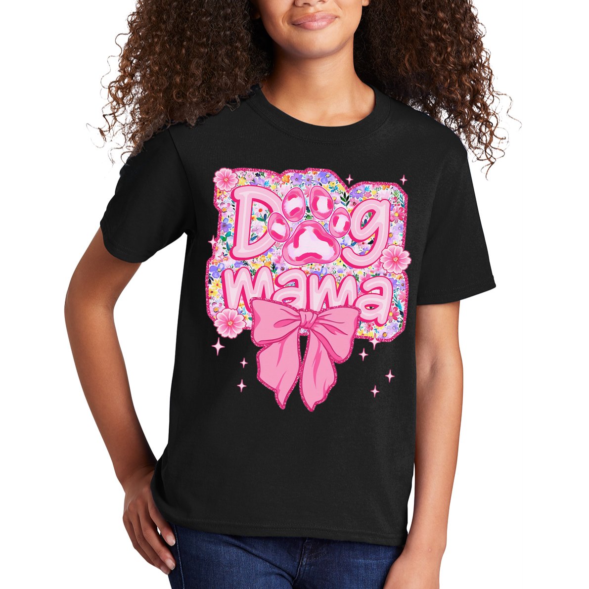 Dog Mom Preppy Dog Mama Flower Coquette Bow Mothers Day Kids T-Shirt