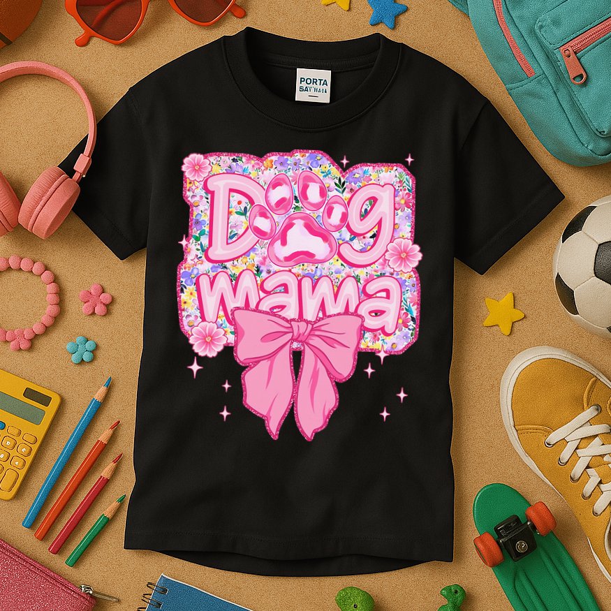 Dog Mom Preppy Dog Mama Flower Coquette Bow Mothers Day Kids T-Shirt