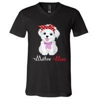 Dog Mama Puppy Mom Maltese V-Neck T-Shirt