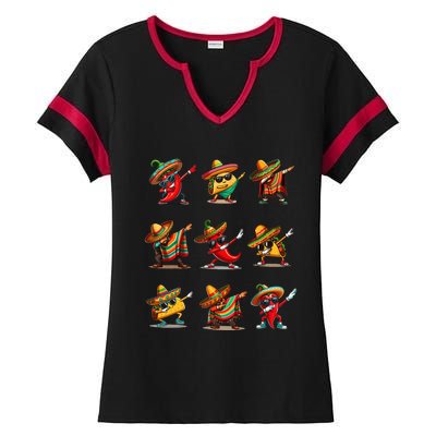 Dabbing Mexican Poncho Taco Cinco De Mayo Ladies Halftime Notch Neck Tee