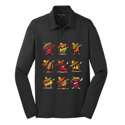 Dabbing Mexican Poncho Taco Cinco De Mayo Silk Touch Performance Long Sleeve Polo