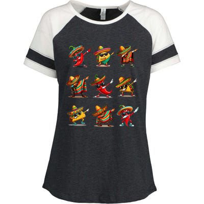 Dabbing Mexican Poncho Taco Cinco De Mayo Enza Ladies Jersey Colorblock Tee