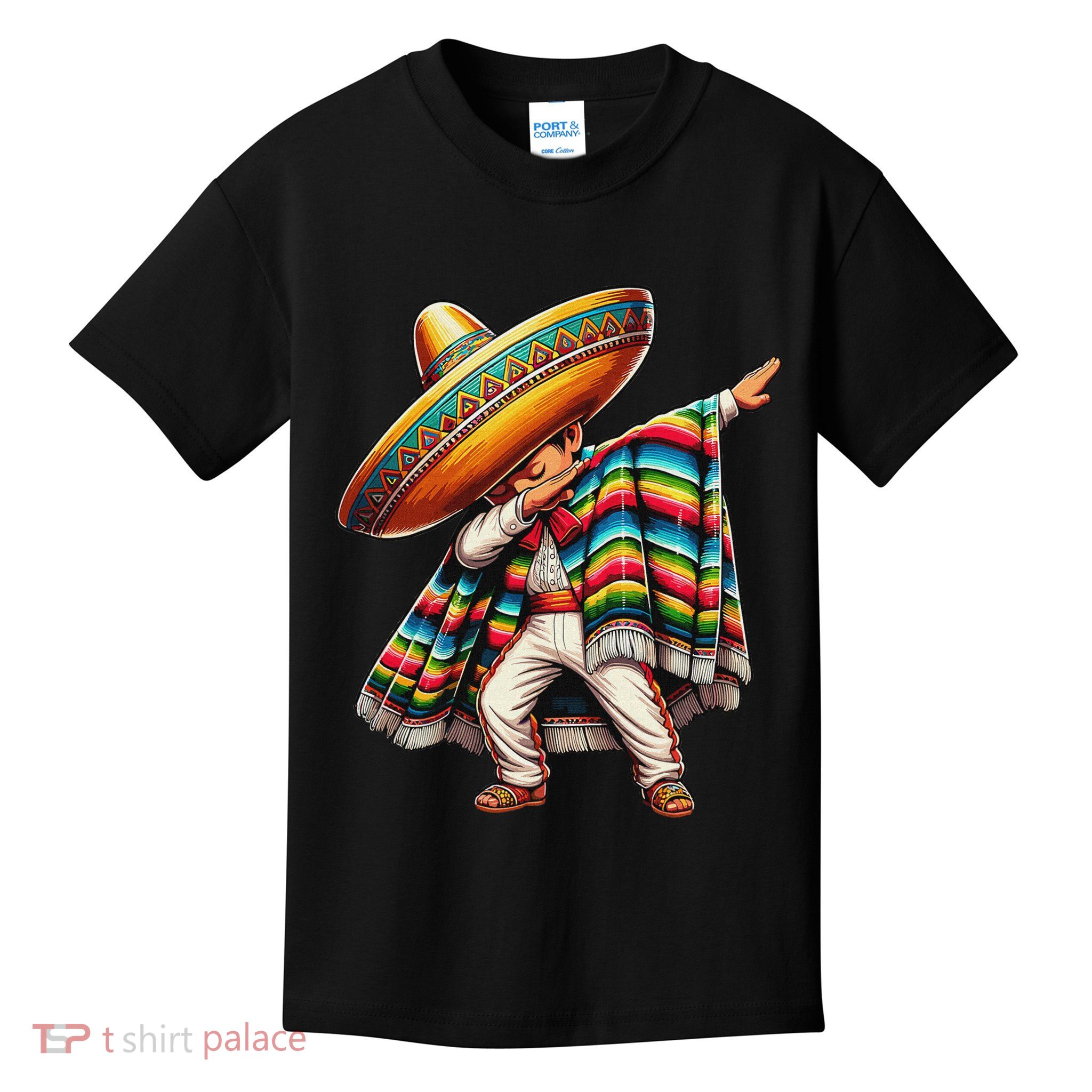Dabbing Mexican Poncho Cinco De Mayo Kids T-Shirt