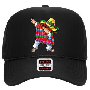 Dabbing Mexican Poncho Cinco De Mayo Boy Short Sleeve Sombrero Dab High Crown Mesh Back Trucker Hat