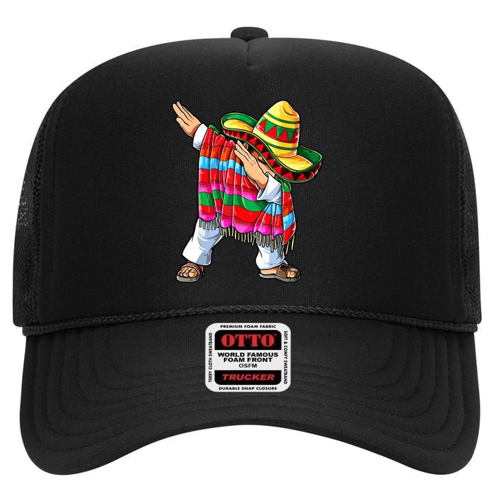 Dabbing Mexican Poncho Cinco De Mayo Boy Short Sleeve Sombrero Dab High Crown Mesh Back Trucker Hat