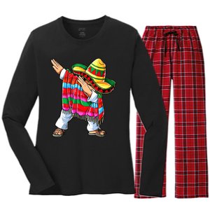 Dabbing Mexican Poncho Cinco De Mayo Boy Short Sleeve Sombrero Dab Women's Long Sleeve Flannel Pajama Set 