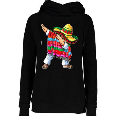 Dabbing Mexican Poncho Cinco De Mayo Boy Short Sleeve Sombrero Dab Womens Funnel Neck Pullover Hood