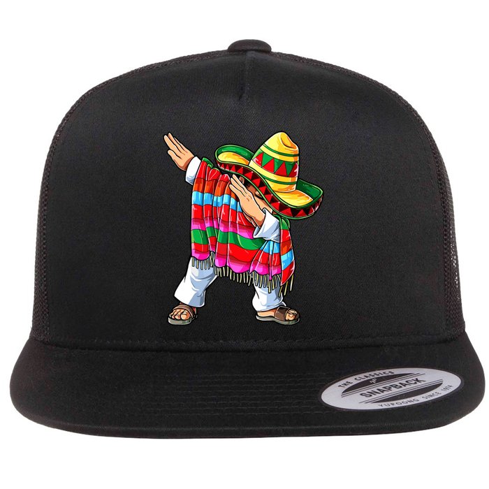 Dabbing Mexican Poncho Cinco De Mayo Boy Short Sleeve Sombrero Dab Flat Bill Trucker Hat