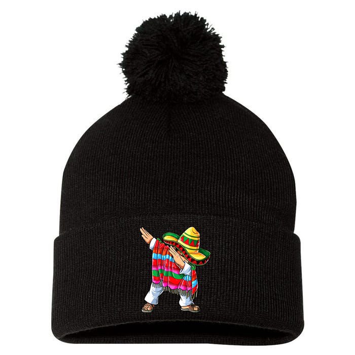 Dabbing Mexican Poncho Cinco De Mayo Boy Short Sleeve Sombrero Dab Pom Pom 12in Knit Beanie