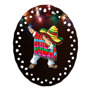 Dabbing Mexican Poncho Cinco De Mayo Boy Short Sleeve Sombrero Dab Ceramic Oval Ornament