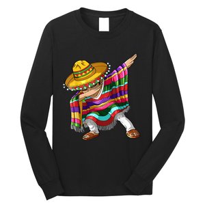 Dabbing Mexican Poncho Cinco De Mayo Men Sombrero Dab Long Sleeve Shirt