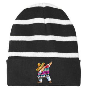 Dabbing Mexican Poncho 5 Cinco De Mayo Sombrero Dab Striped Beanie with Solid Band