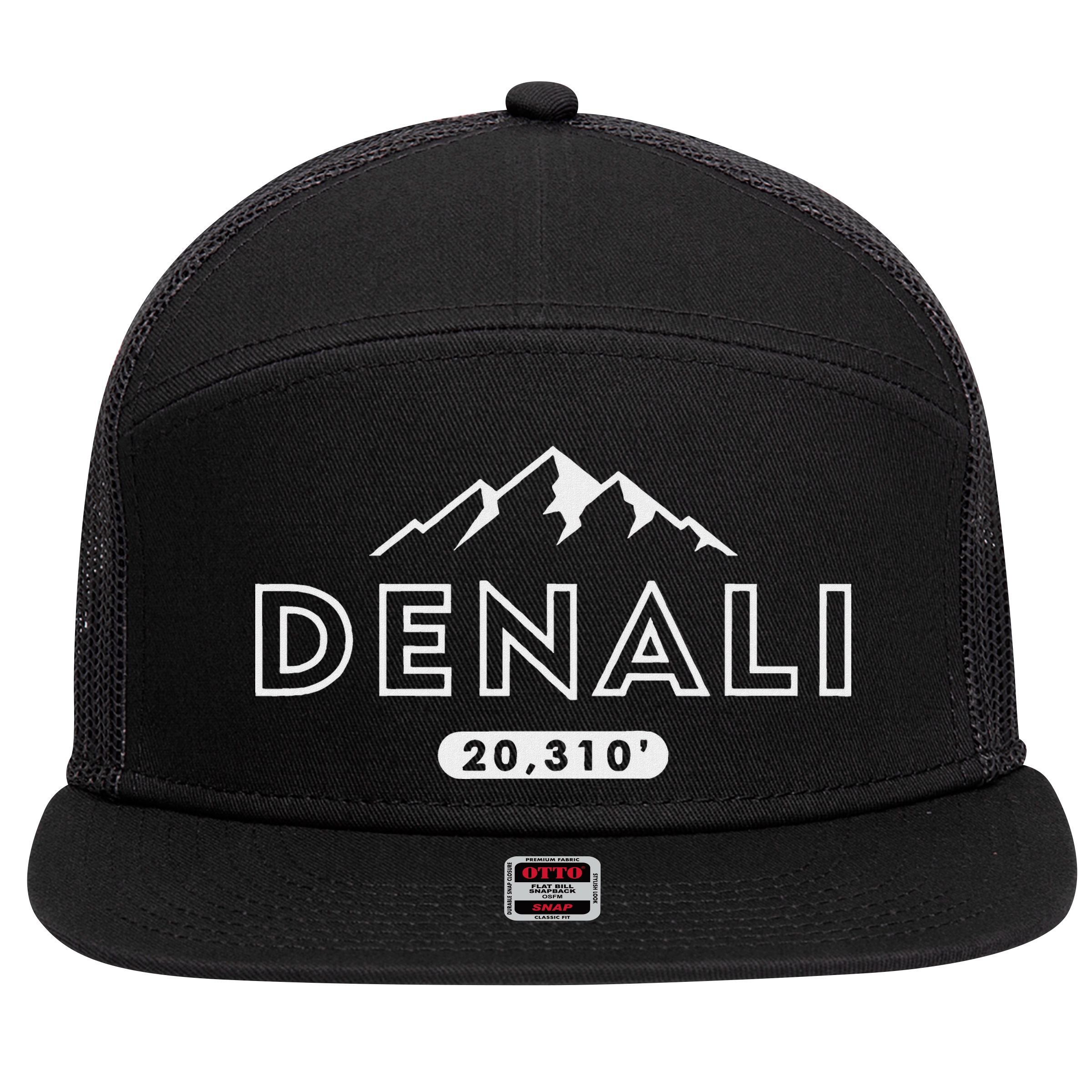 Denali Mountain Peak Elevation Alaska National Park 7 Panel Mesh Trucker Snapback Hat
