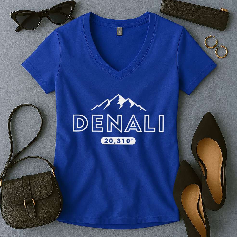Denali Mountain Peak Elevation Alaska National Park Women's V-Neck T-Shirt