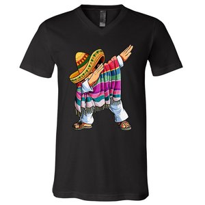 Dabbing Mexican Poncho 5 Cinco De Mayo Sombrero Dab V-Neck T-Shirt