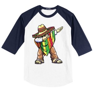 Dabbing Mexican Poncho Cinco De Mayo Baseball Sleeve Shirt