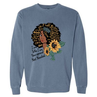 Dope Melanin Queen Sunflower Graphic Black Mom Afro America Cool Gift Garment-Dyed Sweatshirt