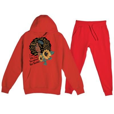 Dope Melanin Queen Sunflower Graphic Black Mom Afro America Cool Gift Premium Hooded Sweatsuit Set